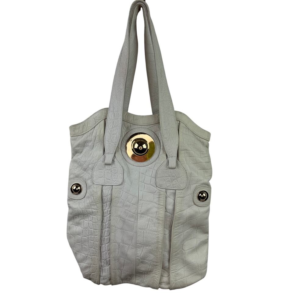 GUSTTO y2K Vintage Handbag Off White Croc Embossed Leather Shoulder Tote Bag